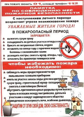 Памятка по соблюдению мер пожарной безопасности.